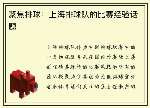 聚焦排球：上海排球队的比赛经验话题