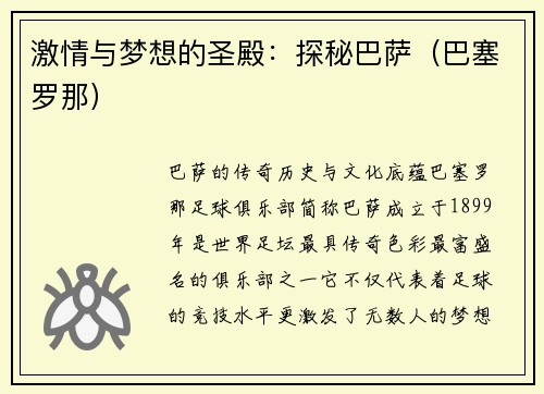 激情与梦想的圣殿：探秘巴萨（巴塞罗那）