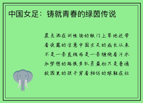 中国女足：铸就青春的绿茵传说
